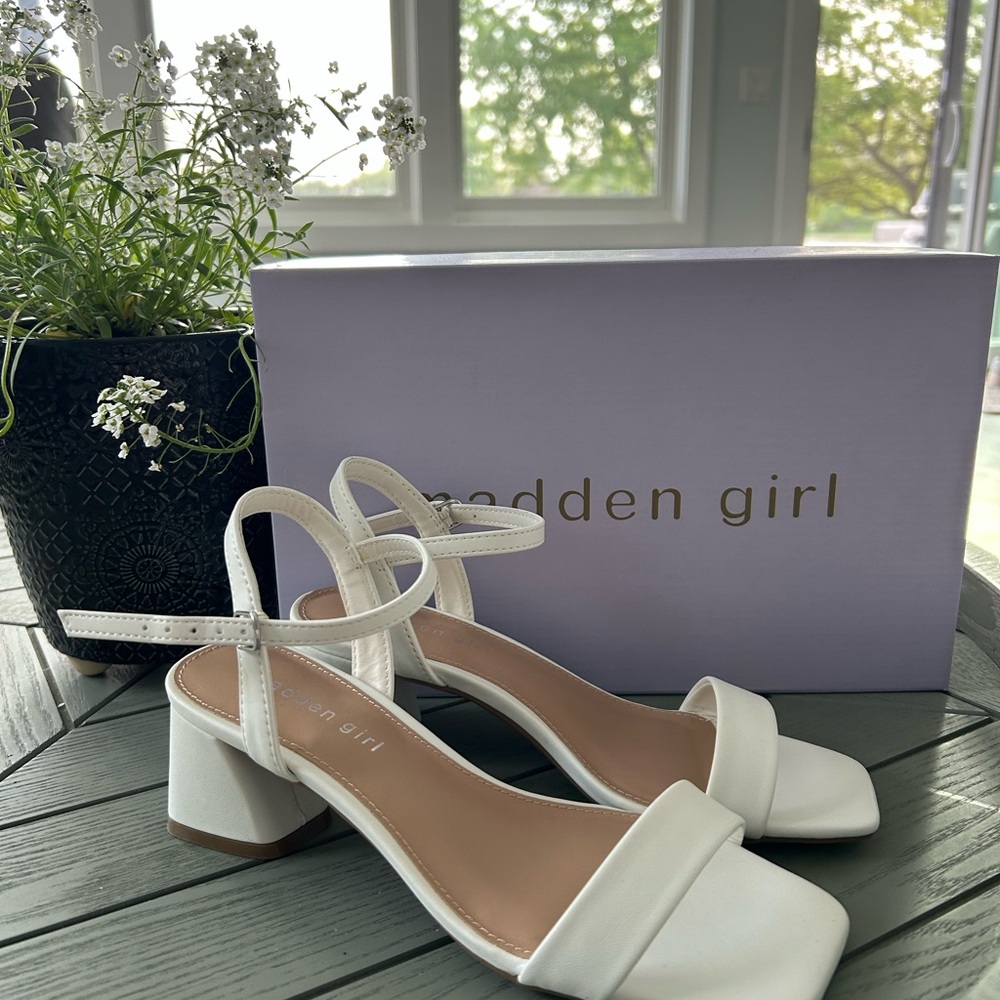 Madden Girl Cream Block Heel Sandals